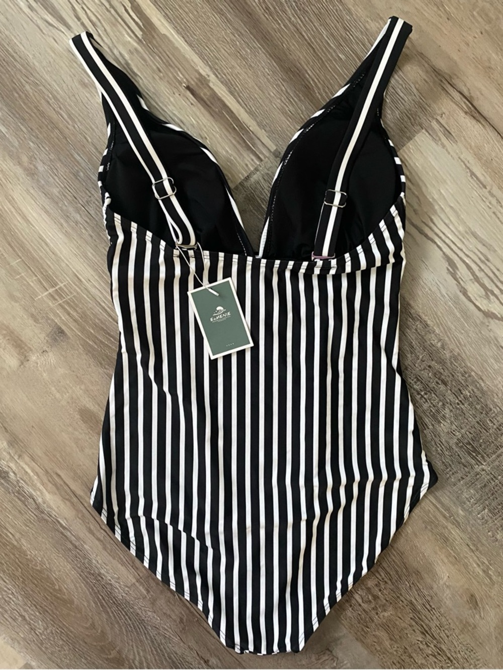 Black & White Striped One Piece Bathing Suit Adjustable Straps Women's Size M - Picture 4 of 8